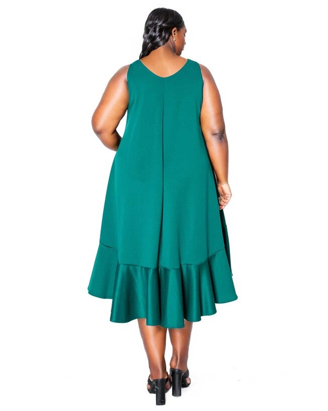 SIMONE SLEEVELESS POCKET FLARE DRESS, Emerald / Forest Green, alternate image number 2