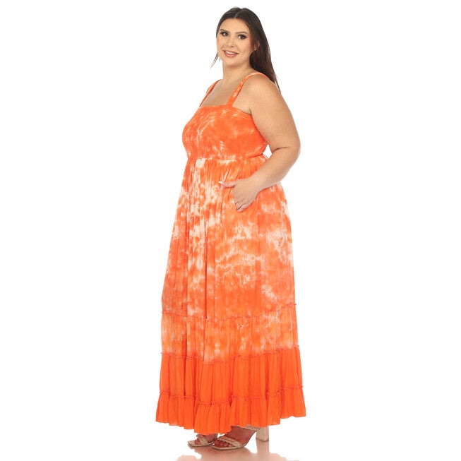 Smocked Ruffle Maxi Dress, Orange / Orange, alternate image number null