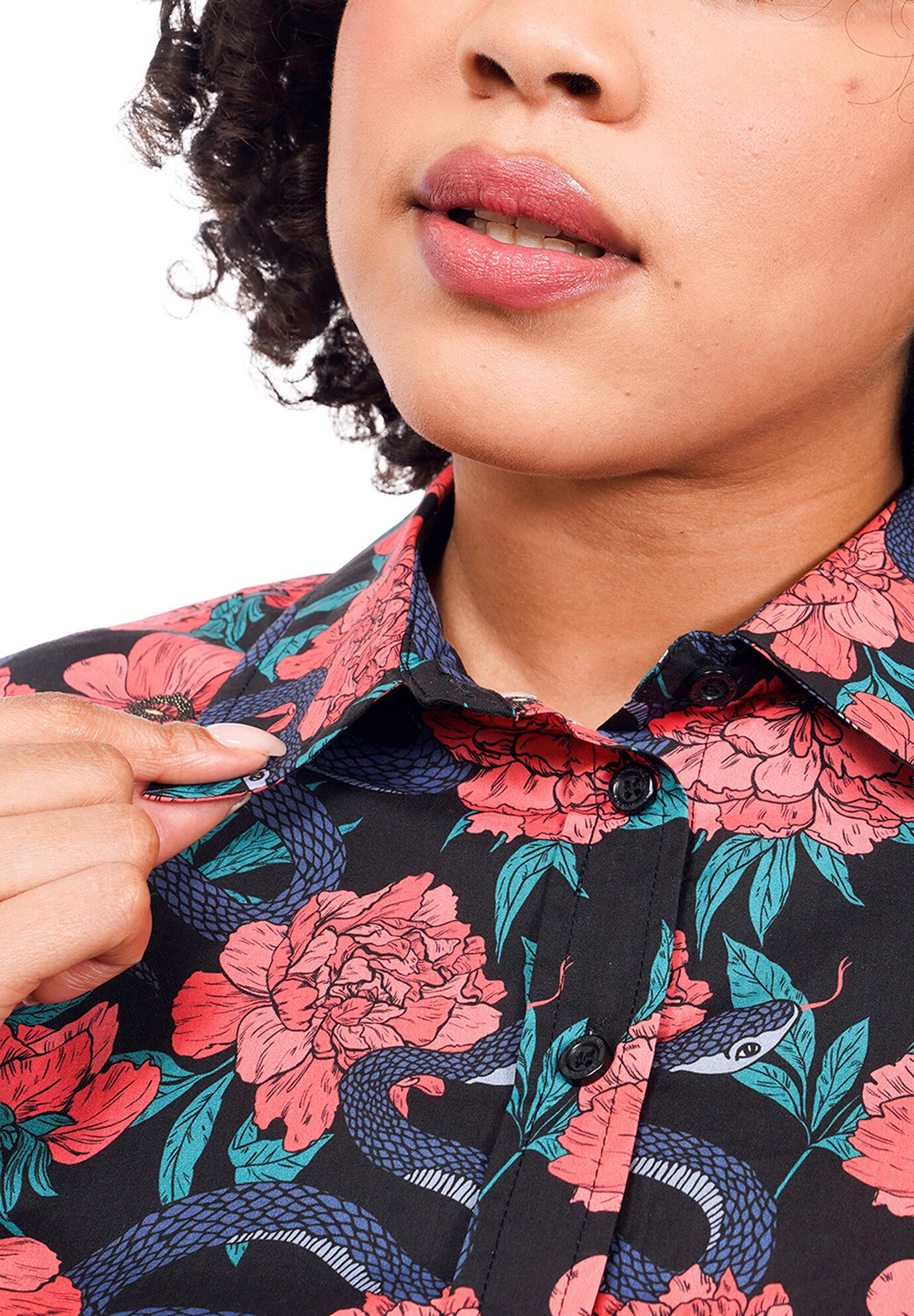 The Essential Button Up, GARDEN SNAKE WATERMELON / Pink, alternate image number 3