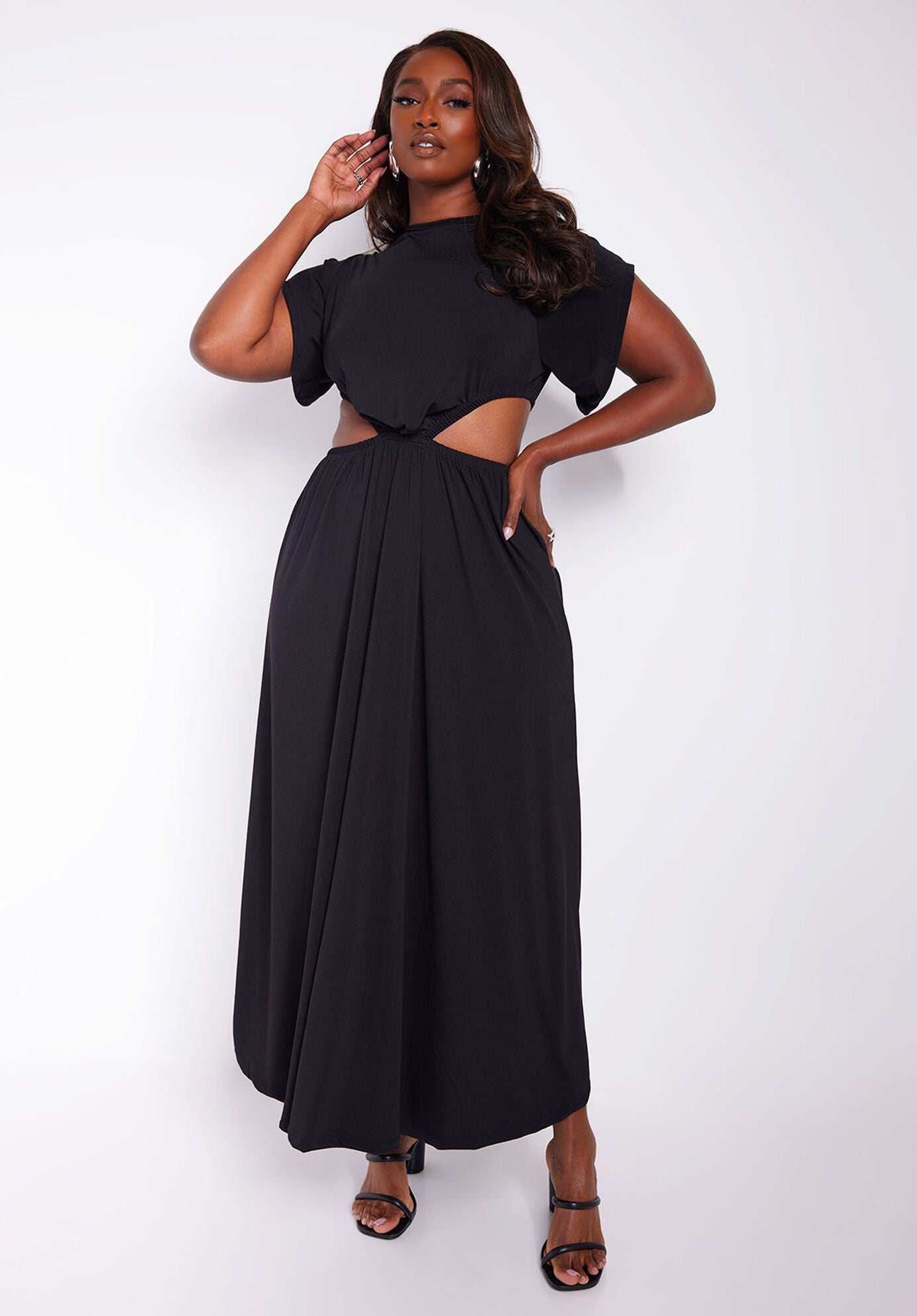 Sydney Cut Out Maxi A Line Dress, Black / Black, hi-res image number 0