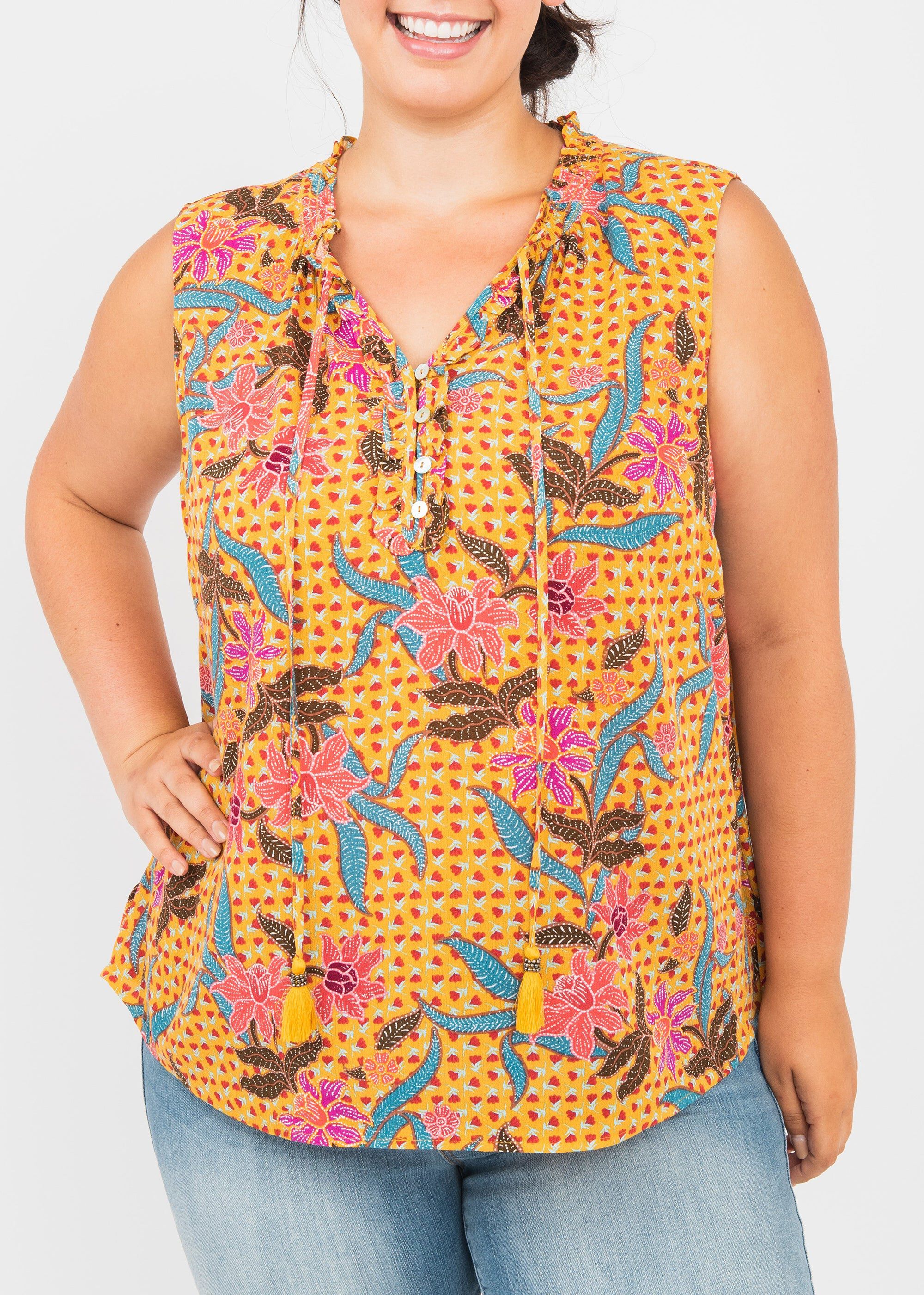 Stella Vintage-Inspired Top, K716 HONEYCOMB / Yellow, hi-res image number 0