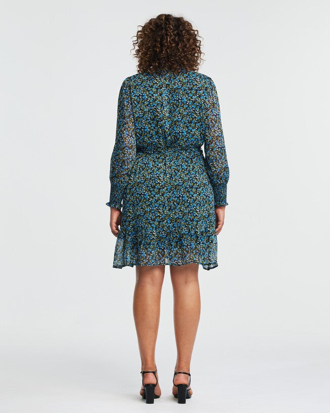 Blue Iris Floral Knee Length Dress, BlueGreen / Azure Blue, alternate image number null