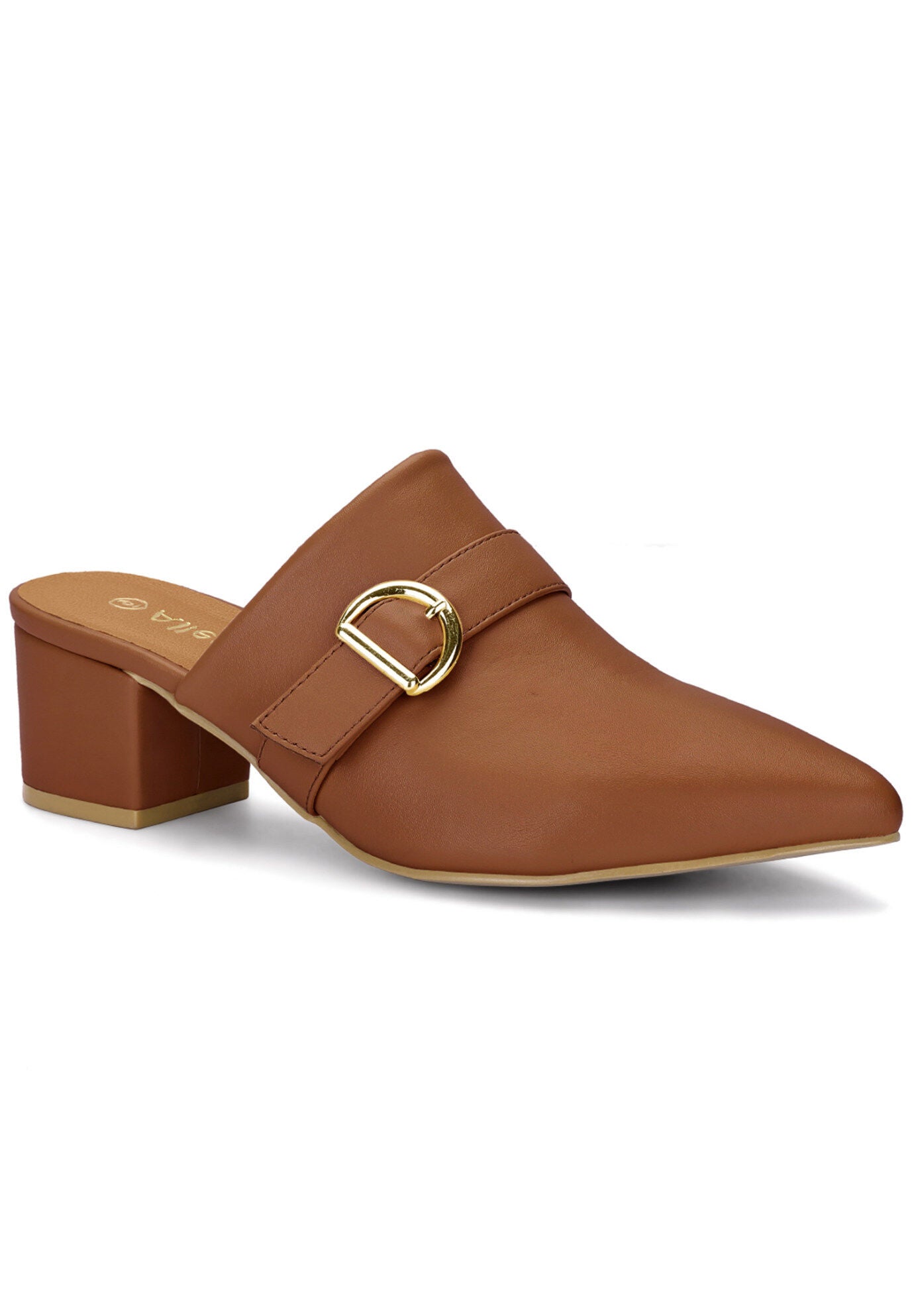 Pointed Toe Slip On Block Heel Sandals Mules, Brown / Brown, hi-res image number 0