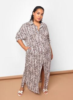 ISHA BAMBOO PRINT BUTTON FRONT MAXI COLLARED DRESS