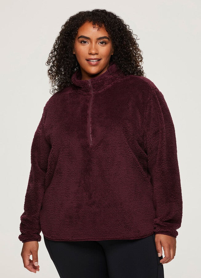 Dylan 1/4 Zip Sherpa Pullover, Dark Red / Burgundy, alternate image number null