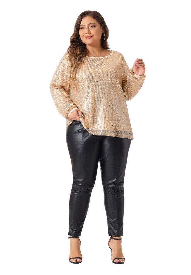 Long Sleeve Glitter Party Sparkly Sequin Top, Champagne / Gold, hi-res image number 0
