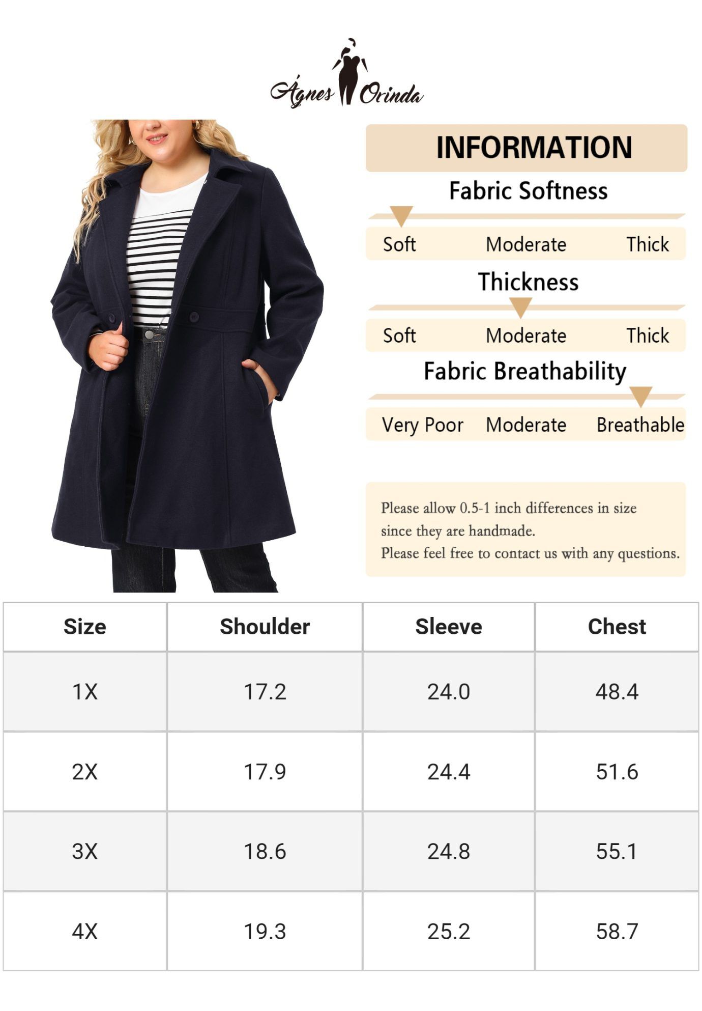 WINTER NOTCHED LAPEL SINGLE BREASTED LONG COAT, Dark Blue / Navy, alternate image number 3