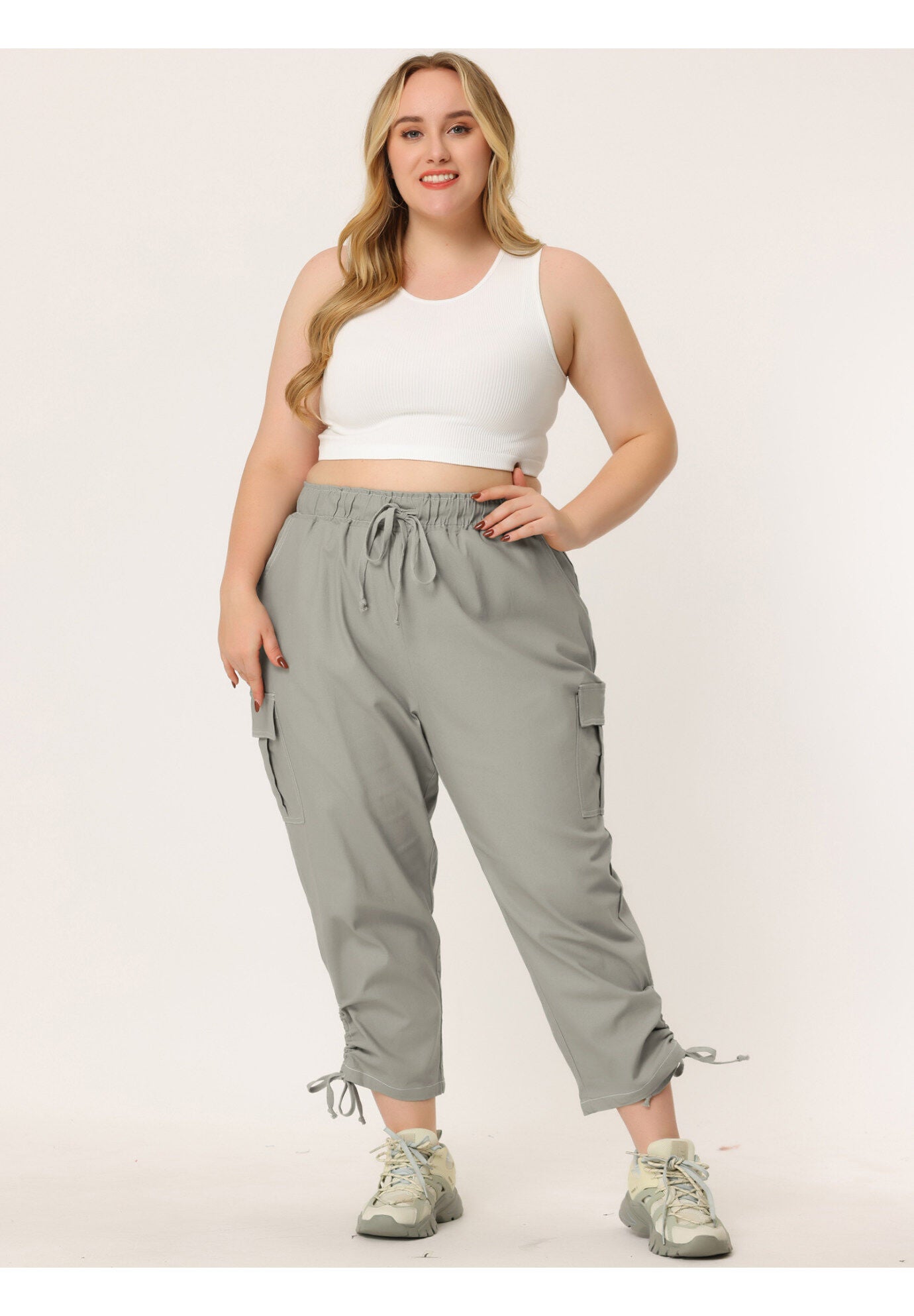 DRAWSTRING ELASTIC WAIST CARGO PANTS, Gray / Cool Gray, hi-res image number 0