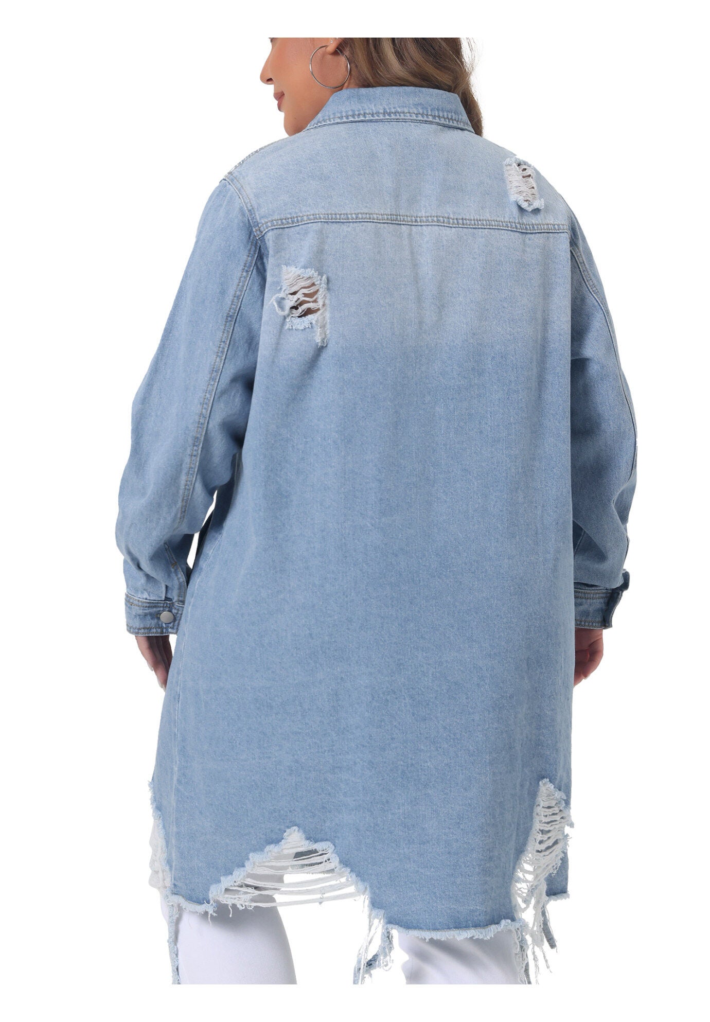 CLASSIC DISTRESSED FRAY HEM TRUCKER DENIM JACKET, Light Blue / Light Blue, alternate image number 3