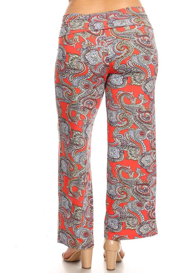 Paisley Printed Palazzo Pants, Red Paisley / Red, alternate image number null