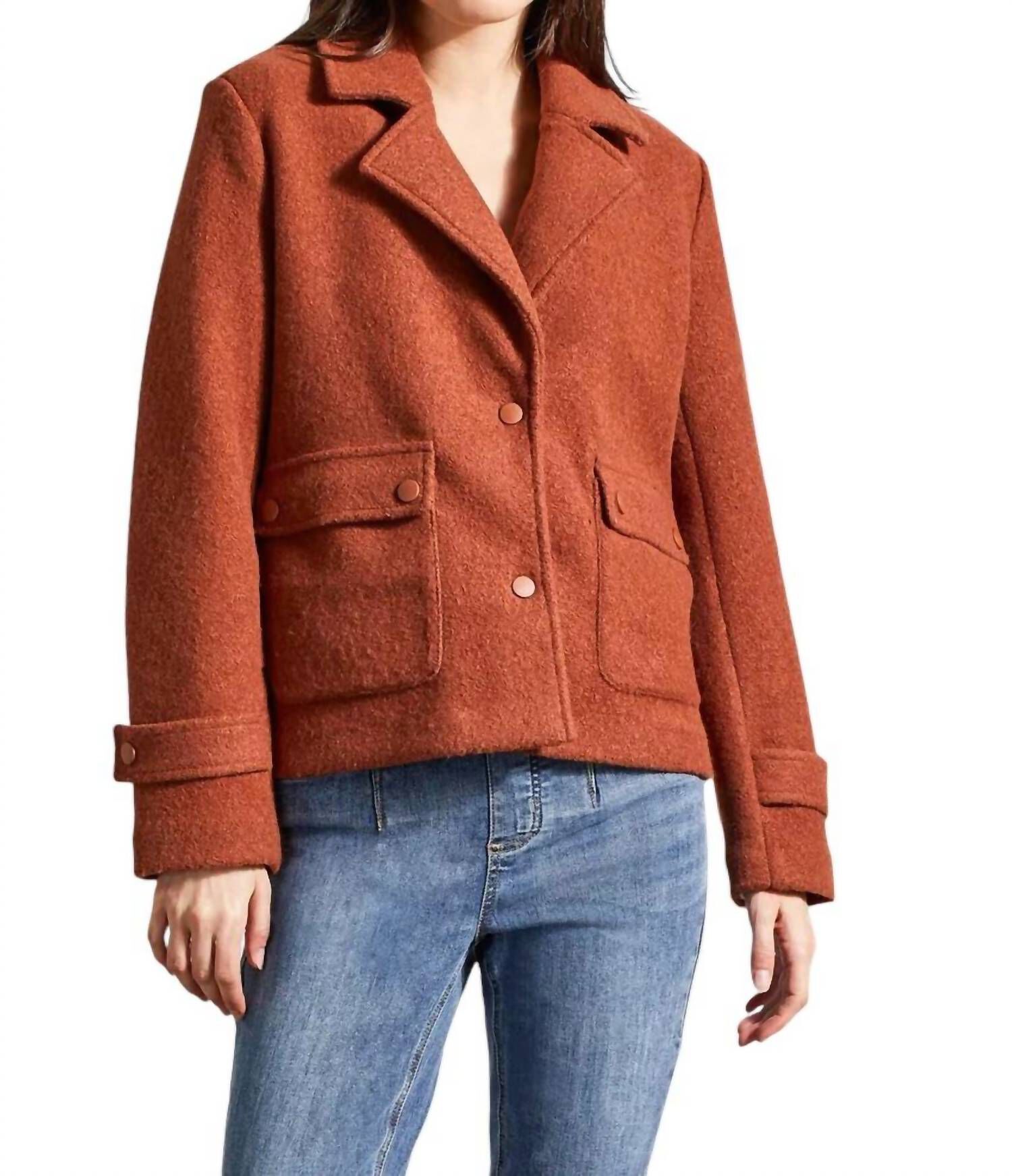 BOILED WOOL PEACOAT WITH SIDE POCKETS, Marsala / Brown, hi-res image number 0