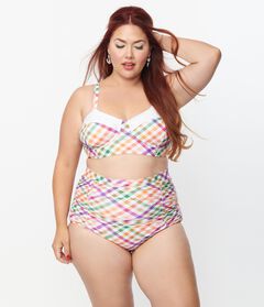 Unique Vintage Pastel Madras Gingham Monroe Swim Bottom