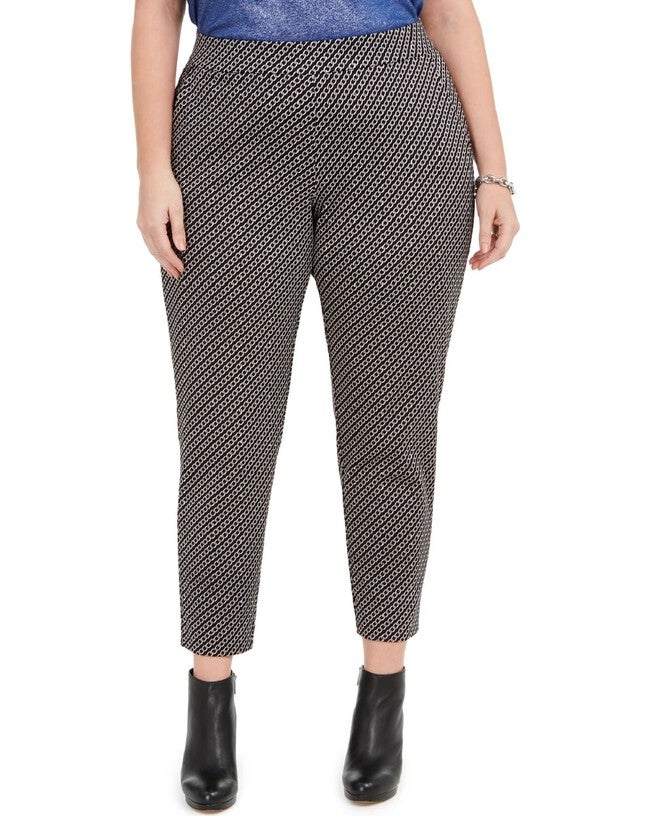 Michael Kors Women's Cropped Chain-Print Pants Black 0X, Black / Black, hi-res image number 0
