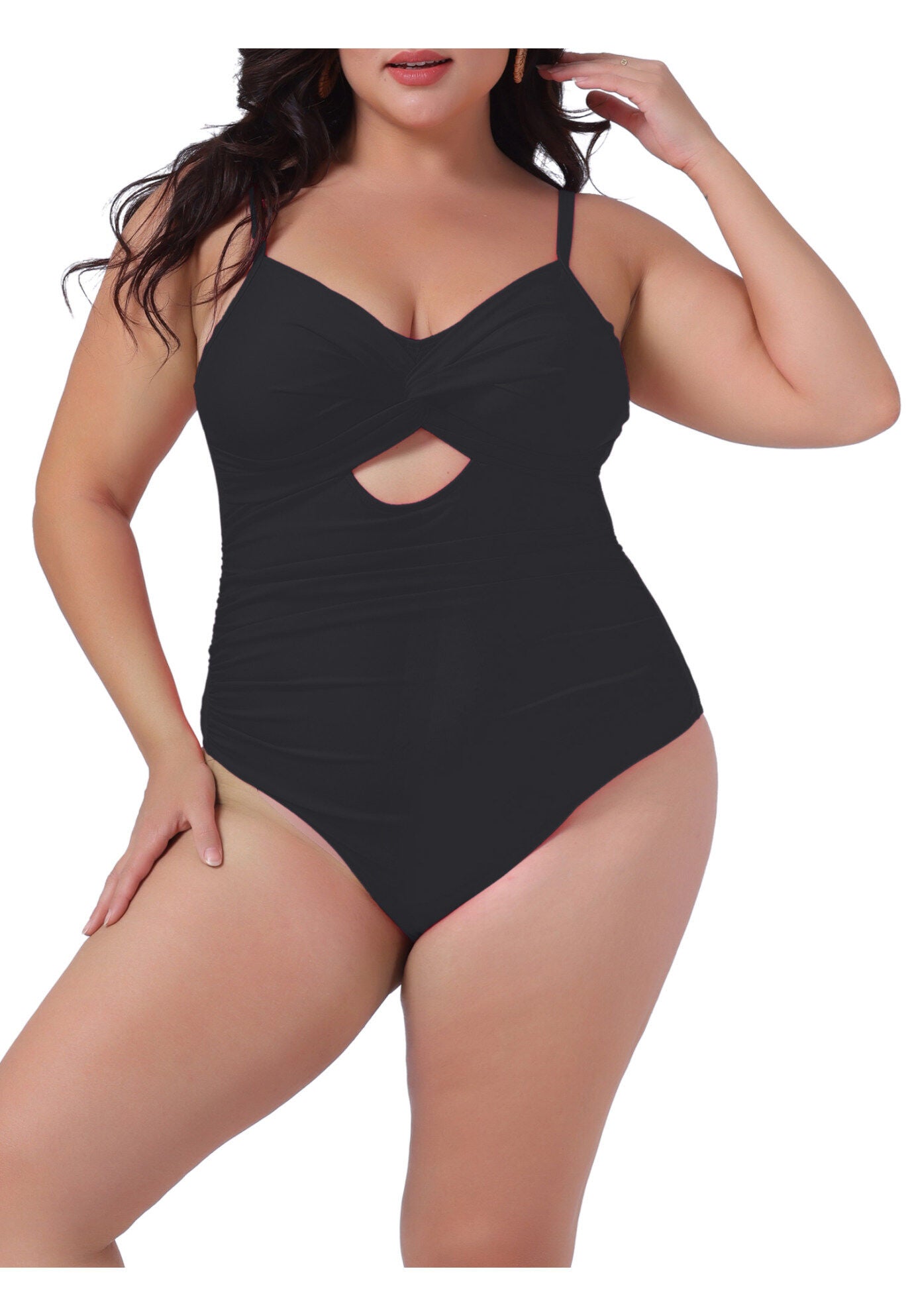 Summer Swimsuit Cutout High Waisted Swimwear, Black / Black, alternate image number 2