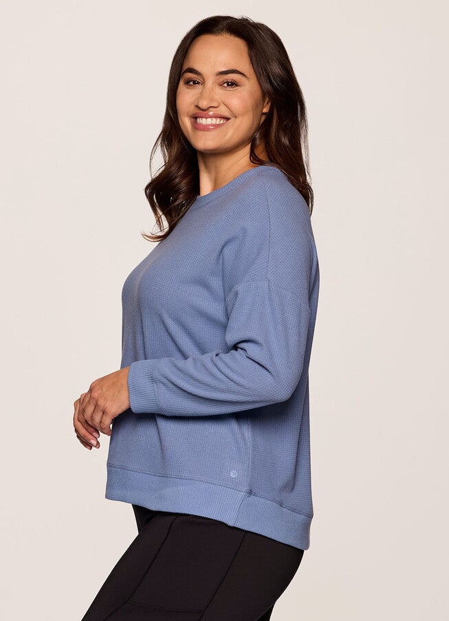 Off Days Relaxed Waffle Knit Top, Hazy Blue / Cornflower Blue, alternate image number null