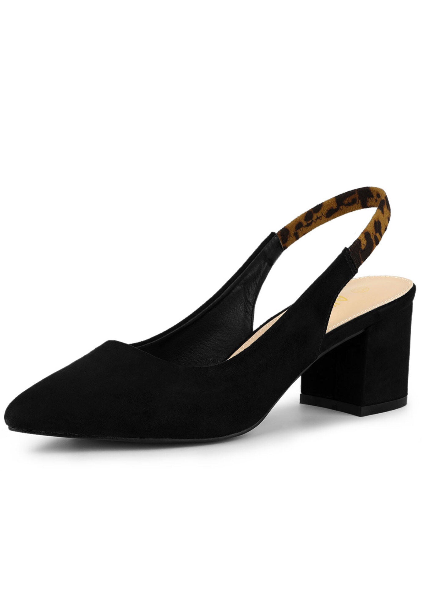 Pointed Toe Block Heel Pumps Slingback Heels, Black / Black, hi-res image number 0