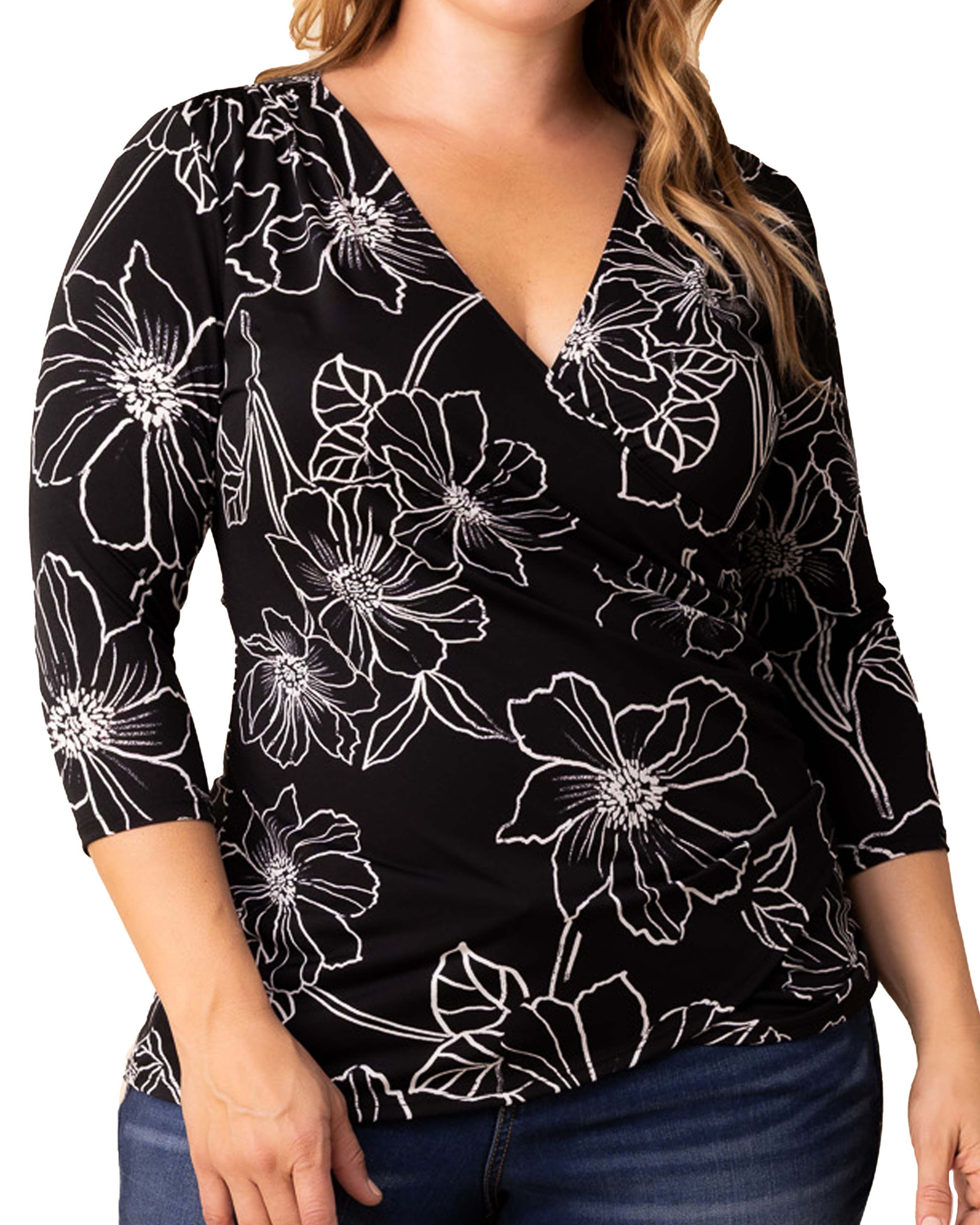 Femme Fatale Faux Wrap Top, BLACK FLORALS / Black, alternate image number 2