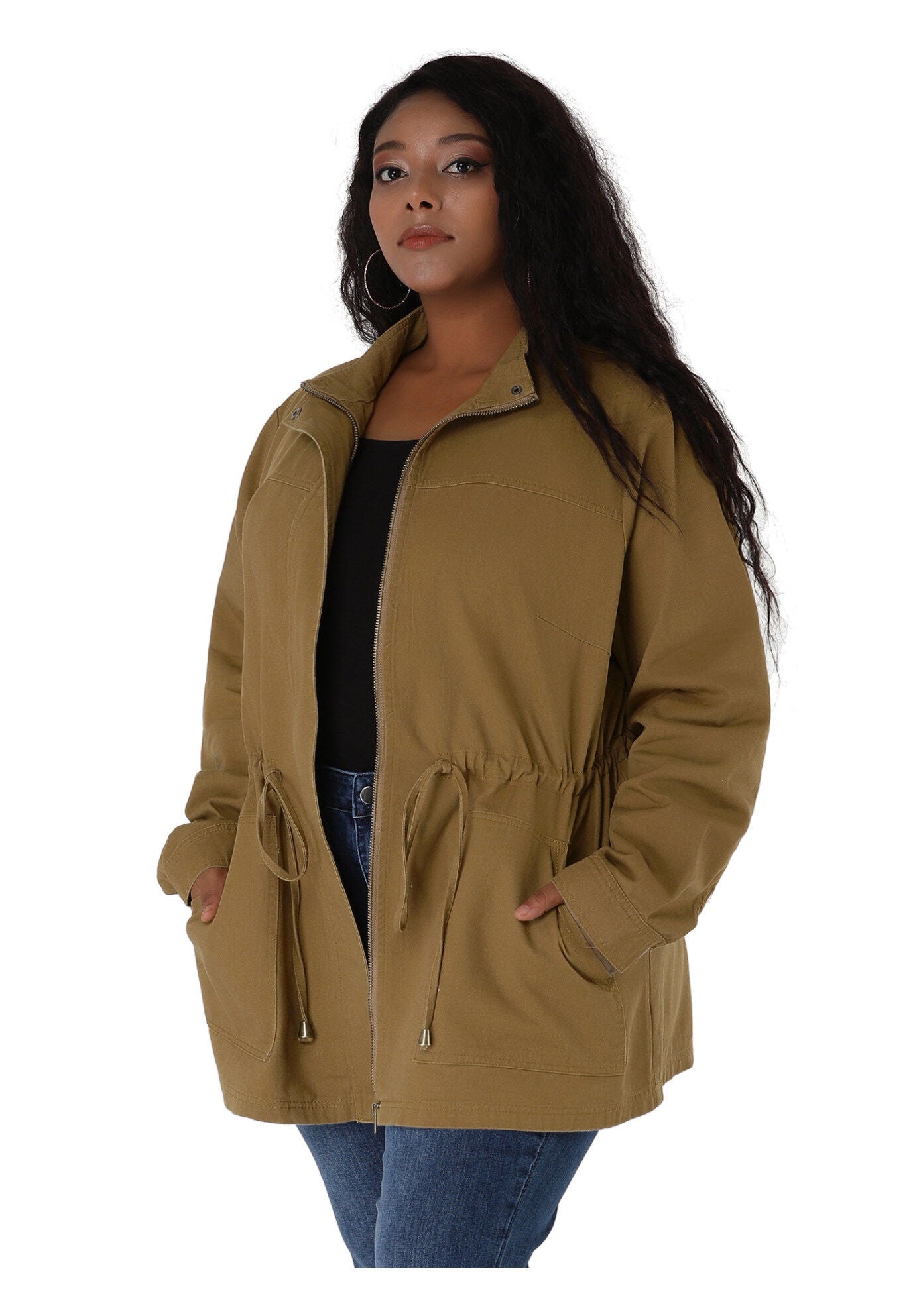 LIGHTWEIGHT ANORAK DRAWSTRING UTILITY JACKET, Khaki / Tan, alternate image number 3