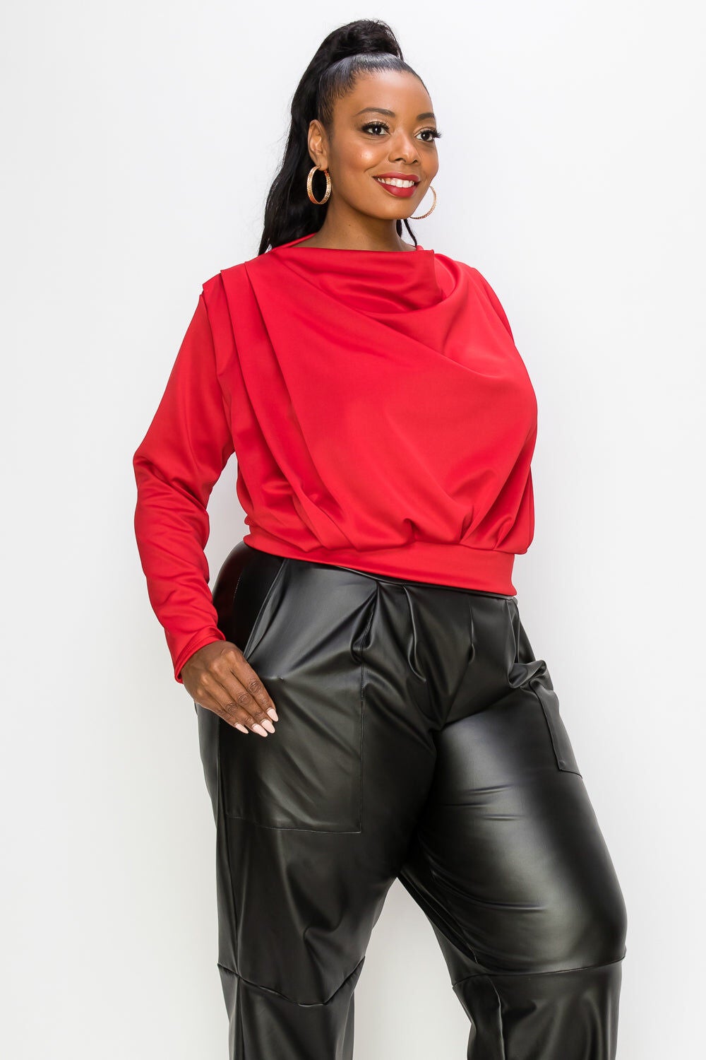 NOELLE COWL NECK TOP, Red Dark / Red, alternate image number 2