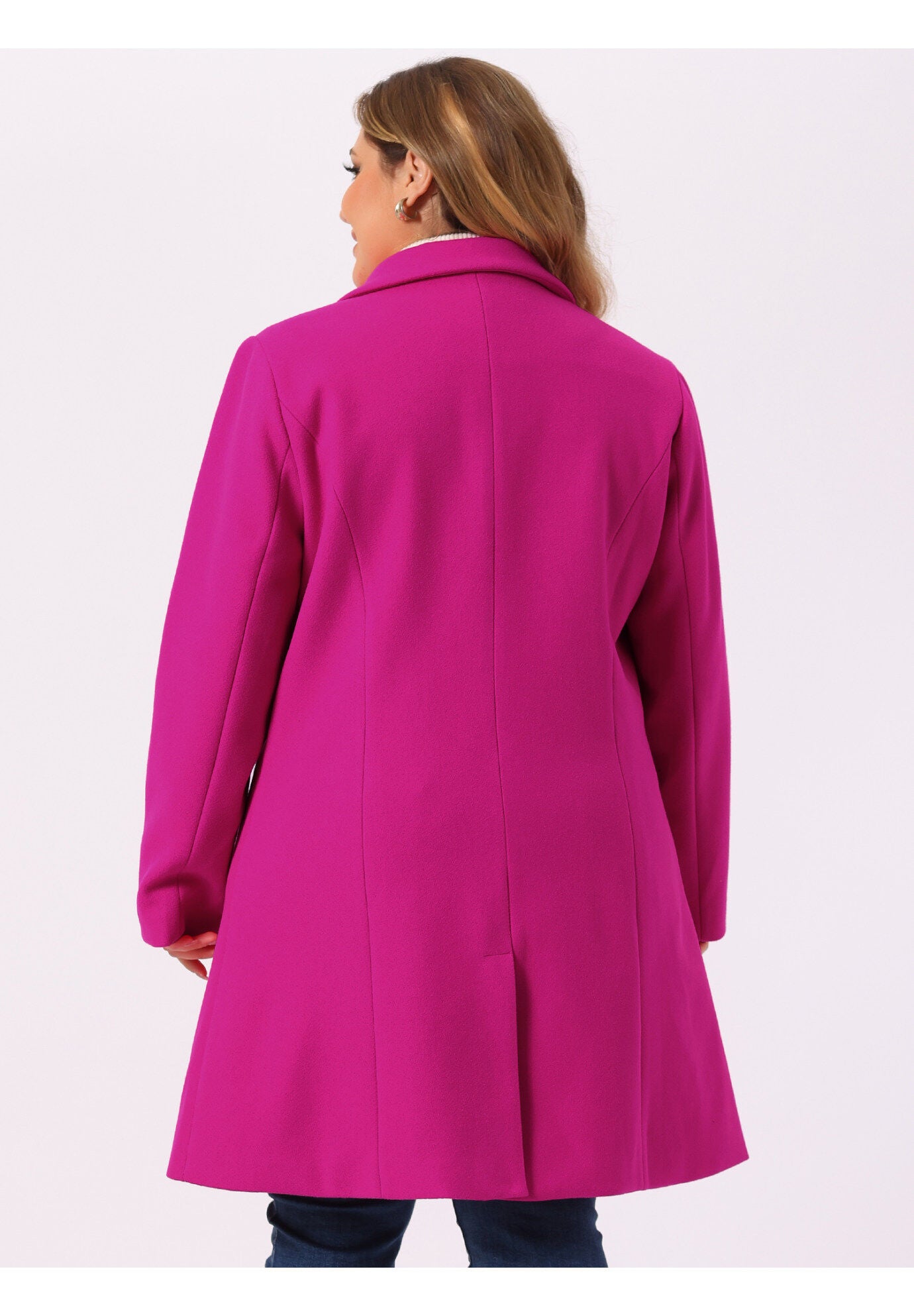 SINGLE BREASTED NOTCHED LAPEL LONG WINTER COAT, Hot Pink / Pink, alternate image number 3