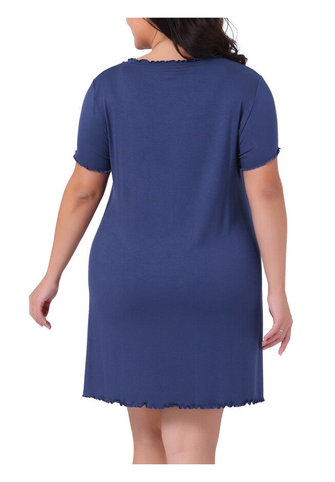 Short Sleeve Ruffle Casual Loose Pajama Dress, Navy Blue / Navy, alternate image number null