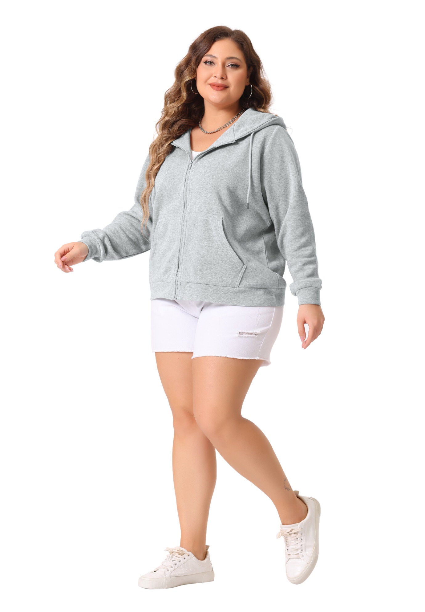 HOODIES FULL ZIP UP LONG SLEEVE SWEATSHIRT JACKET, Grey / Light Grey, hi-res image number 0