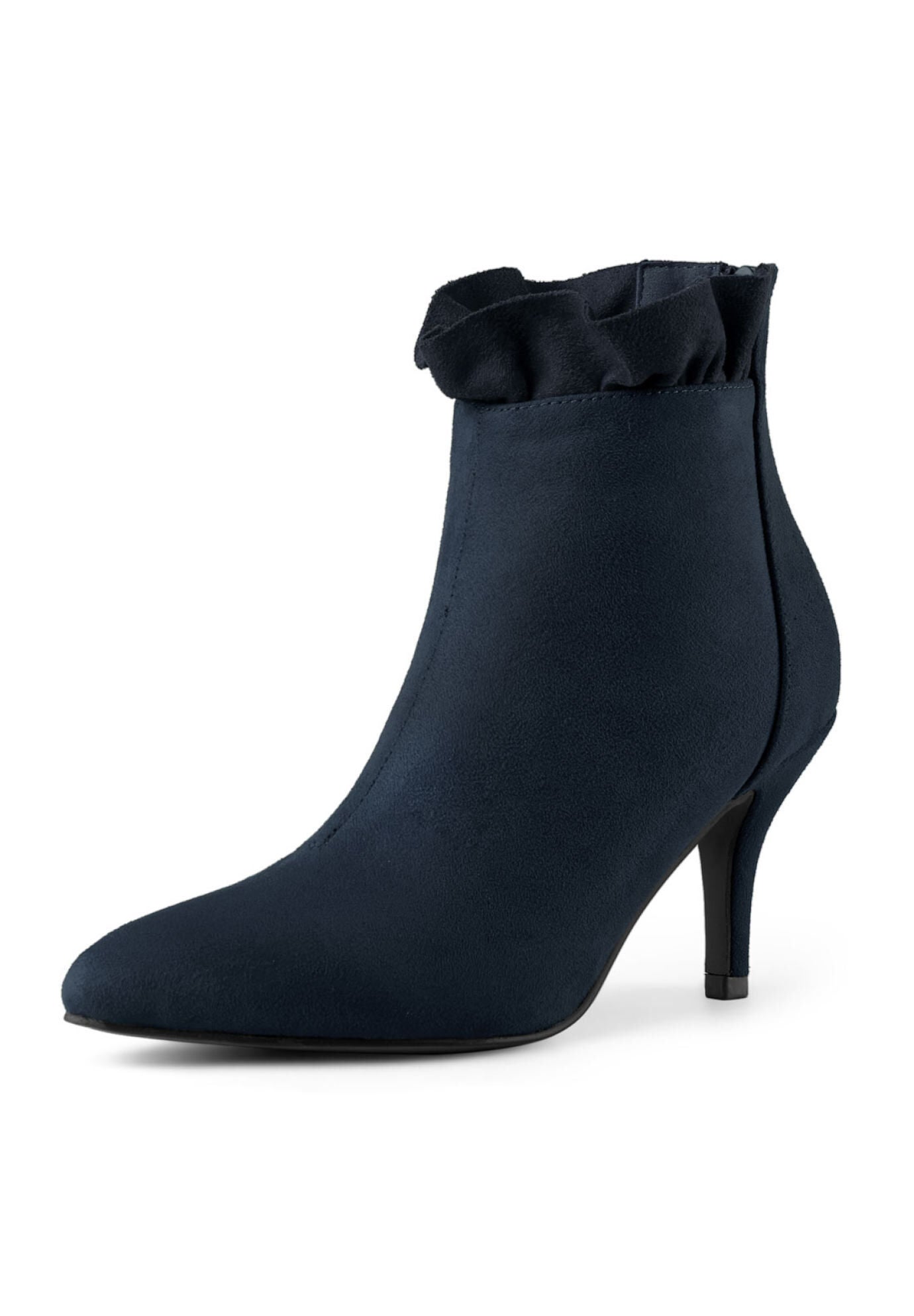 STILETTO HEEL RUFFLE ANKLE BOOTS, Navy Blue / Navy, hi-res image number 0