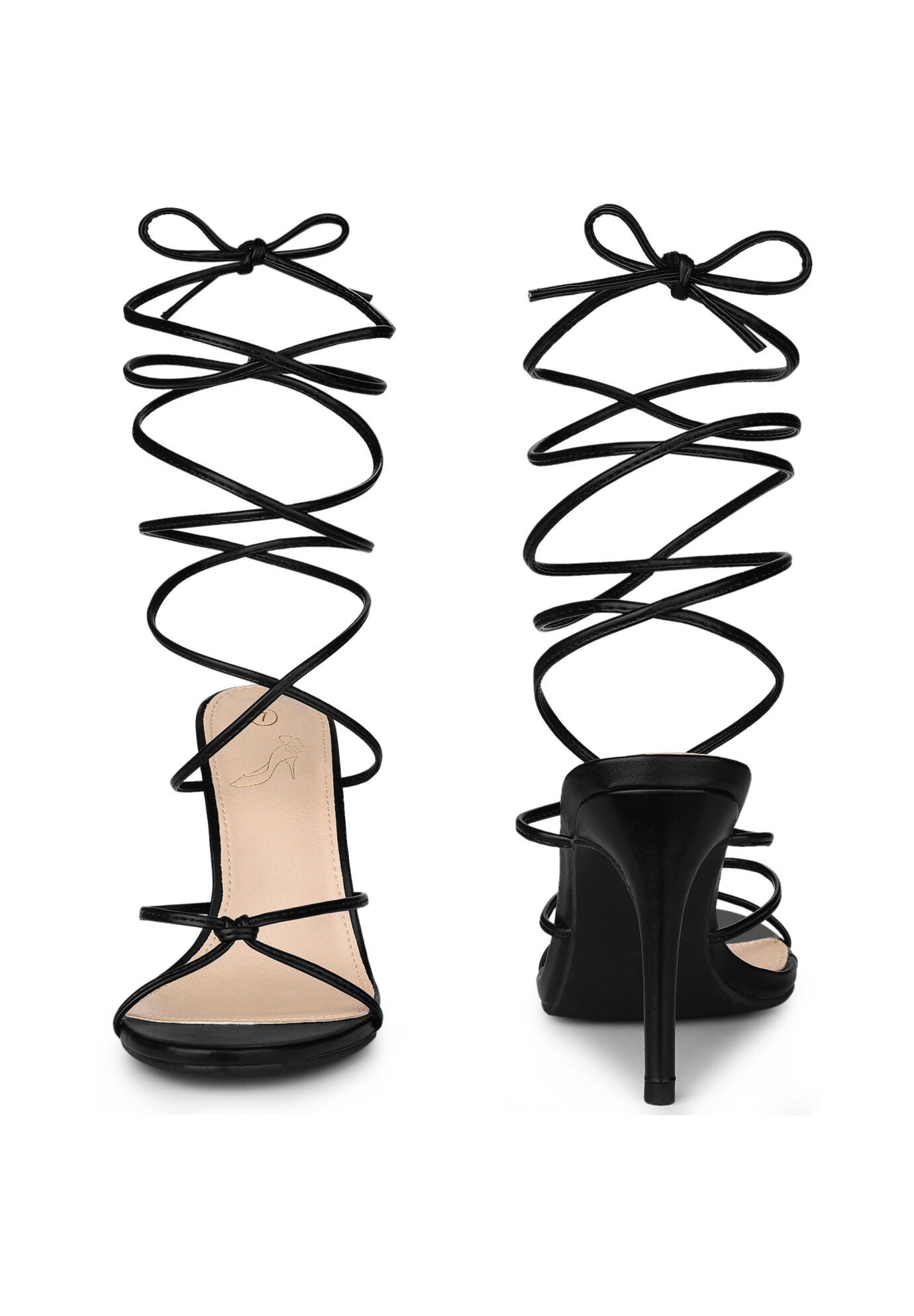 Lace Up Slingback Strappy Stiletto Heels Sandals, Black / Black, alternate image number 2
