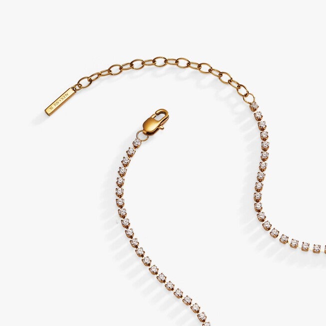 "Mama" Crystal Tennis Necklace, Gold / Gold, alternate image number 2