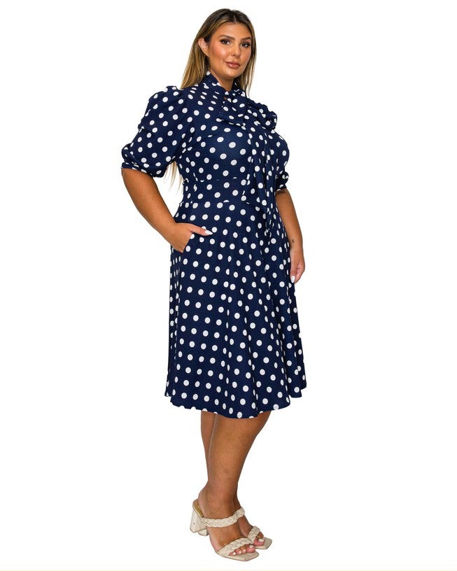 Breken Pocket Flare Dress, Navy White / Navy, alternate image number 1