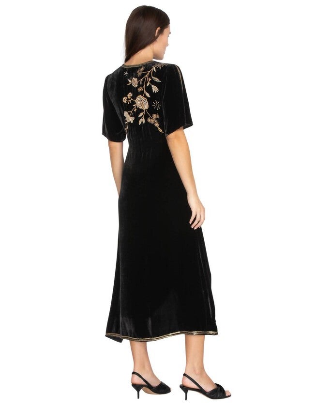 ALLY VELVET WRAP DRESS IN BLACK, , alternate image number null