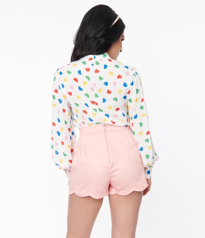 Unique Vintage Pink Scallop Shorts, , alternate image number 7