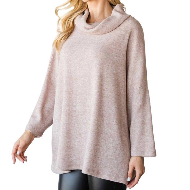 RELAXED SO SOFT TURTLE NECK TOP IN TAUPE, Taupe / Beige, hi-res image number null