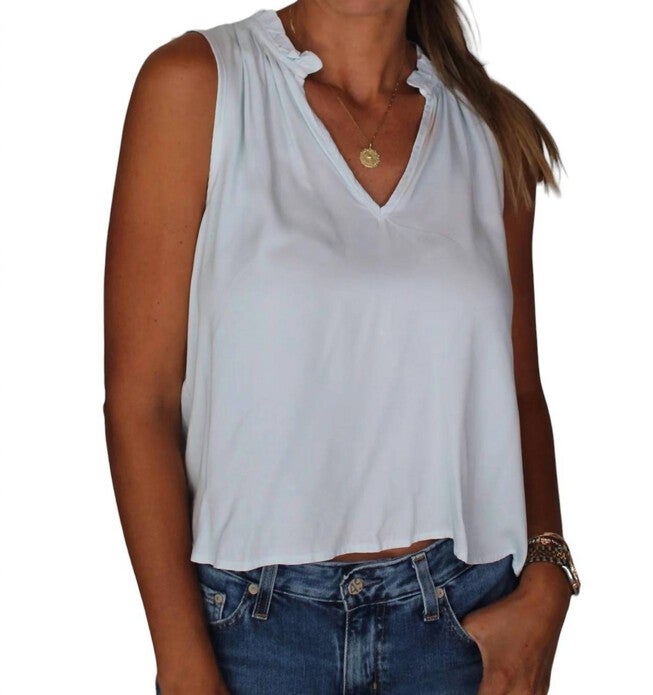 RUFFLE NECK TANK TOP, Blue / Azure Blue, hi-res image number 0