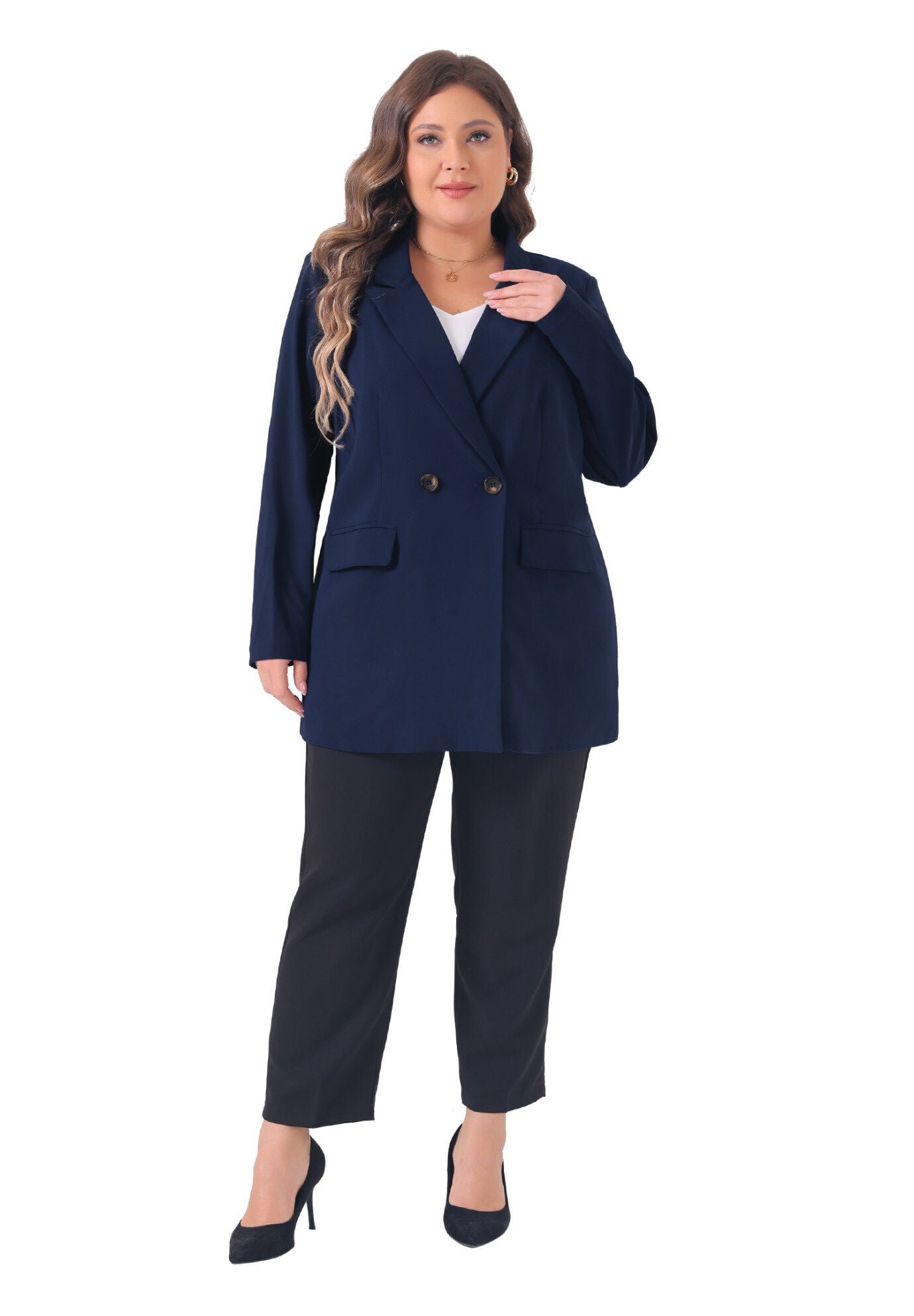 LAPEL BUTTON OFFICE WORK BLAZER, Navy Blue / Navy, hi-res image number 0