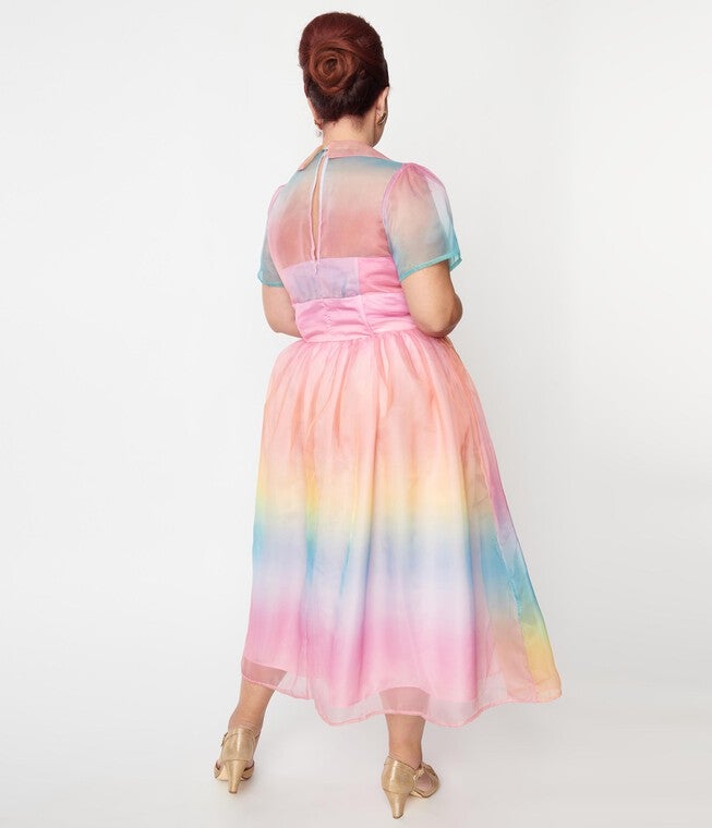Unique Vintage Plus Size Pastel Rainbow Ombre Libby Swing Dress, Rainbow / Pink, alternate image number null