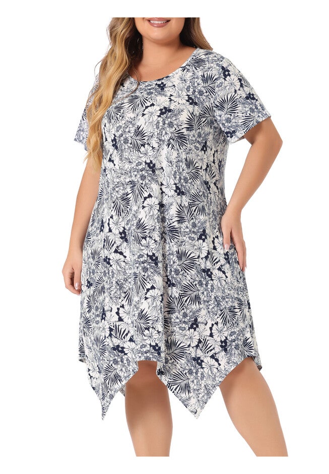 Floral Print Sleepdress, Navy Blue / Navy, alternate image number 1