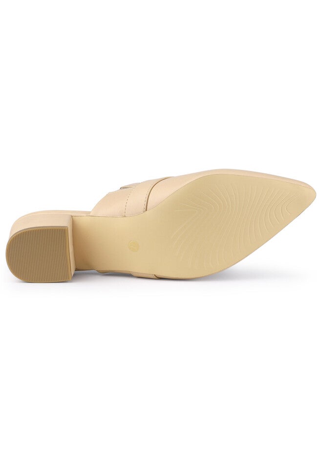 Pointed Toe Slip On Block Heel Sandals Mules, Beige / Beige, alternate image number 3