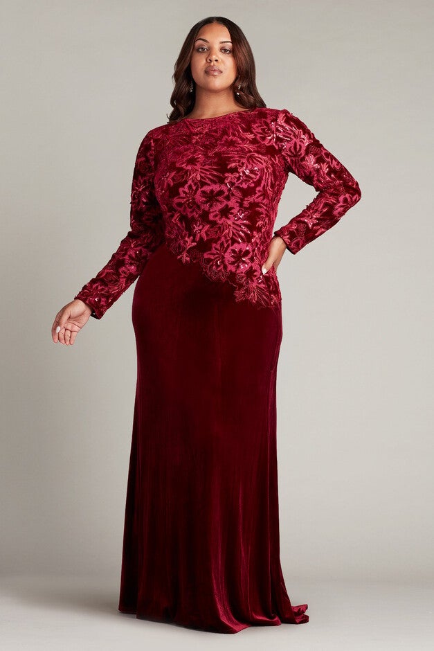 Gatlin Sequin Burnout Velvet Gown - PLUS SIZE, ROSE RED / see-description, hi-res image number 0