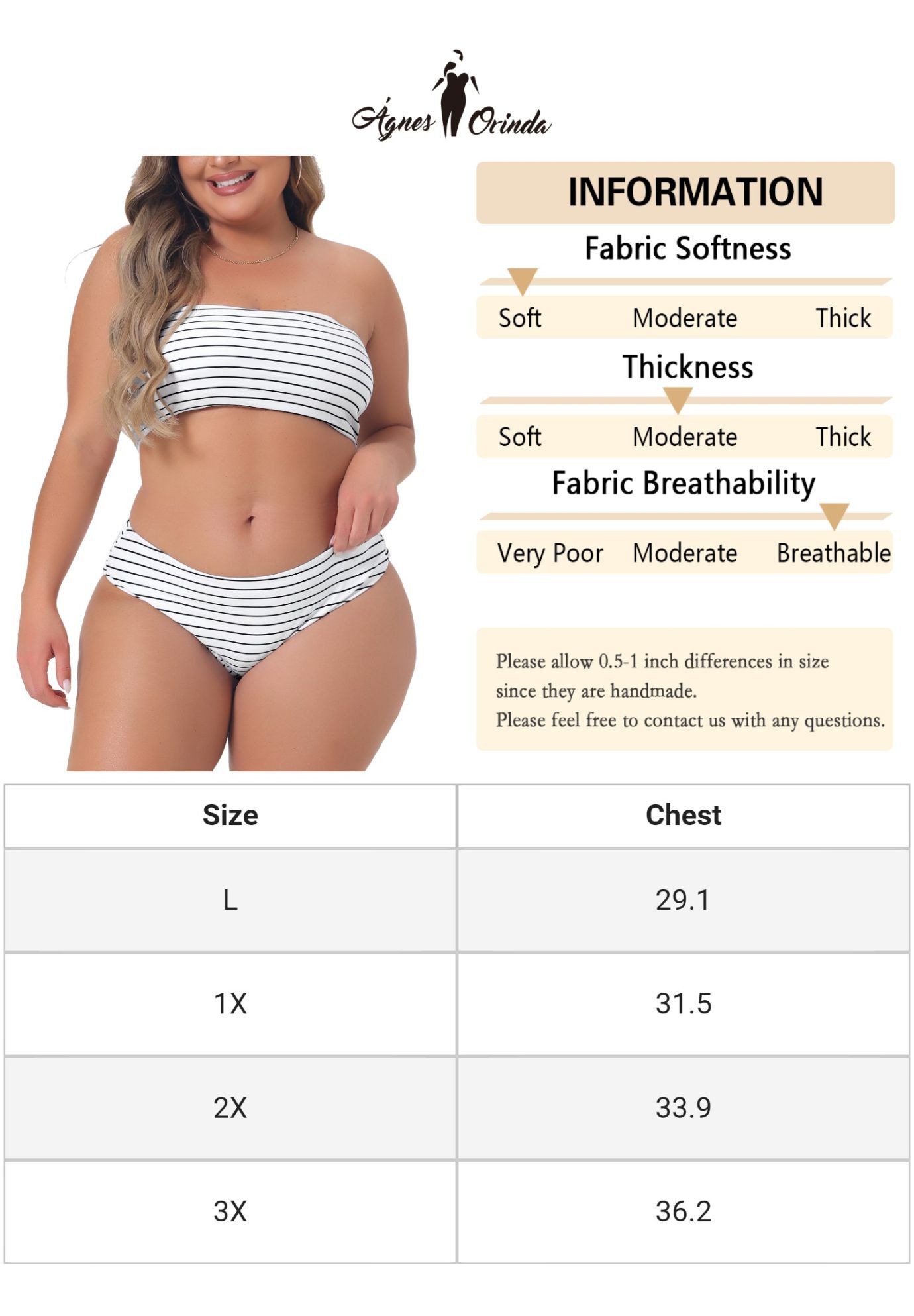 2 Pieces Bandeau Off Shoulder High Waist Bikini, White Stripes / White, alternate image number 4