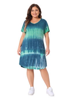 Tie Dye Summer V Neck Short Sleeve Dress