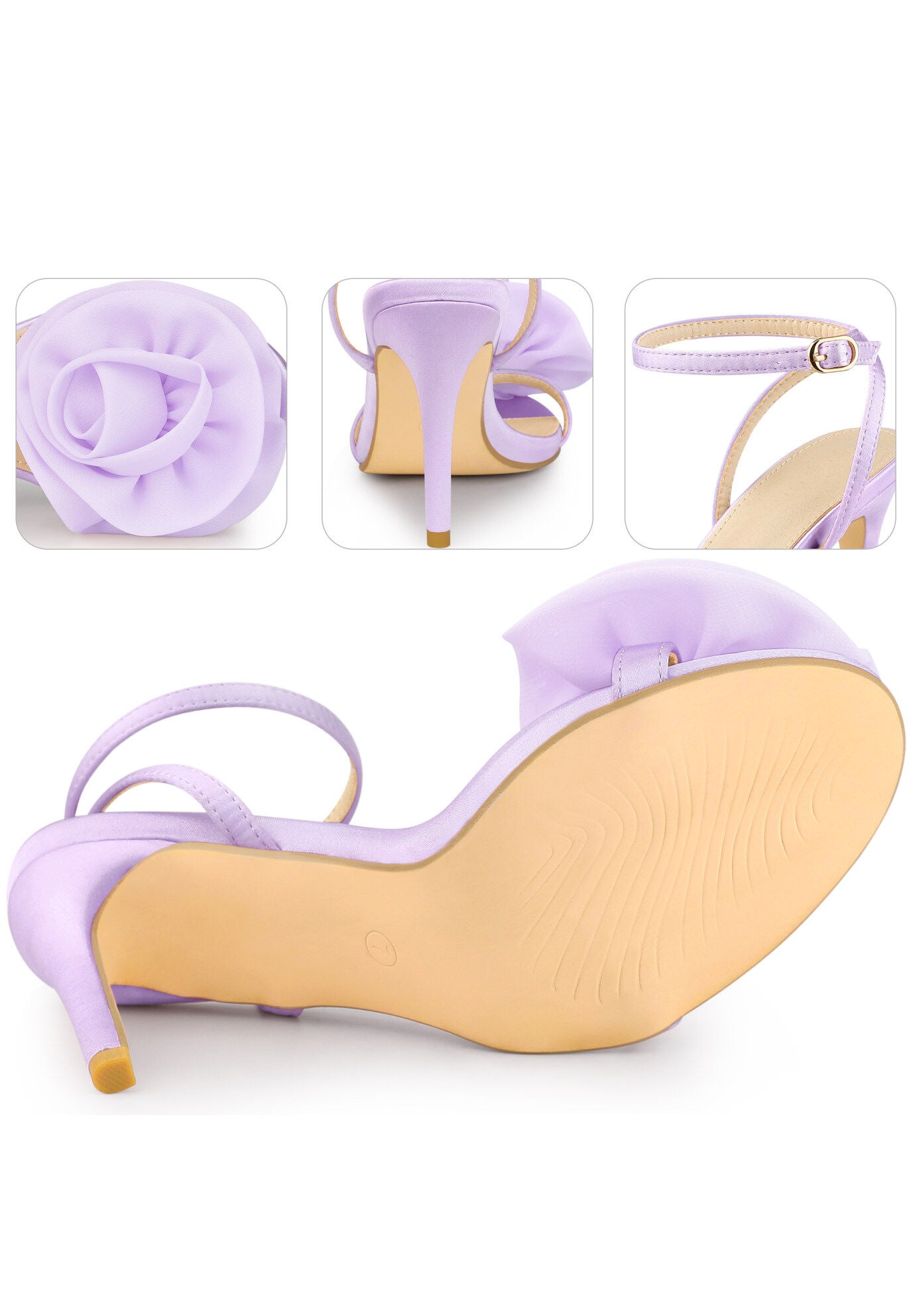 Flower Stiletto High Heels Sandals, Purple / Purple, alternate image number 2