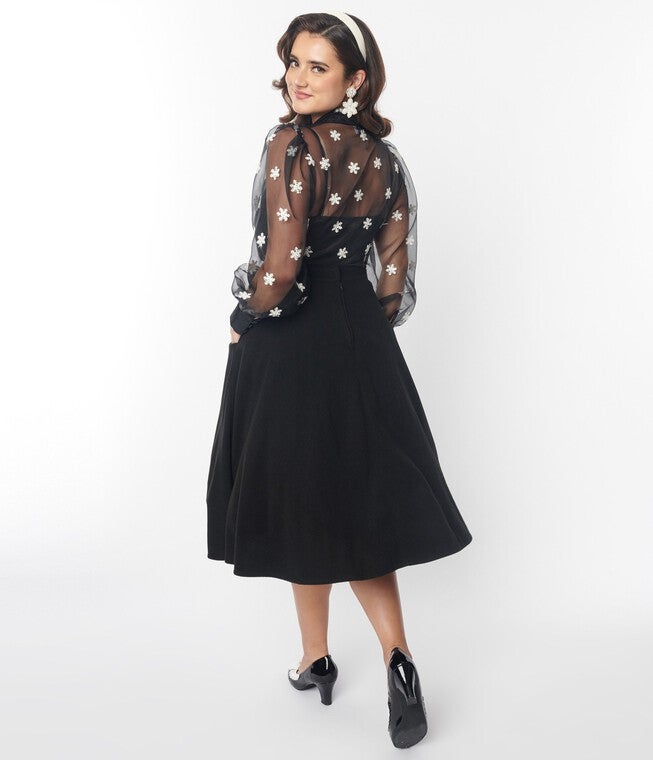 Unique Vintage Black Nutcracker Soda Shop Swing Skirt, Black Nutcracker / Black, alternate image number null