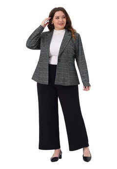 Business Casual Plaid Notched Lapel Blazers with Pockets
