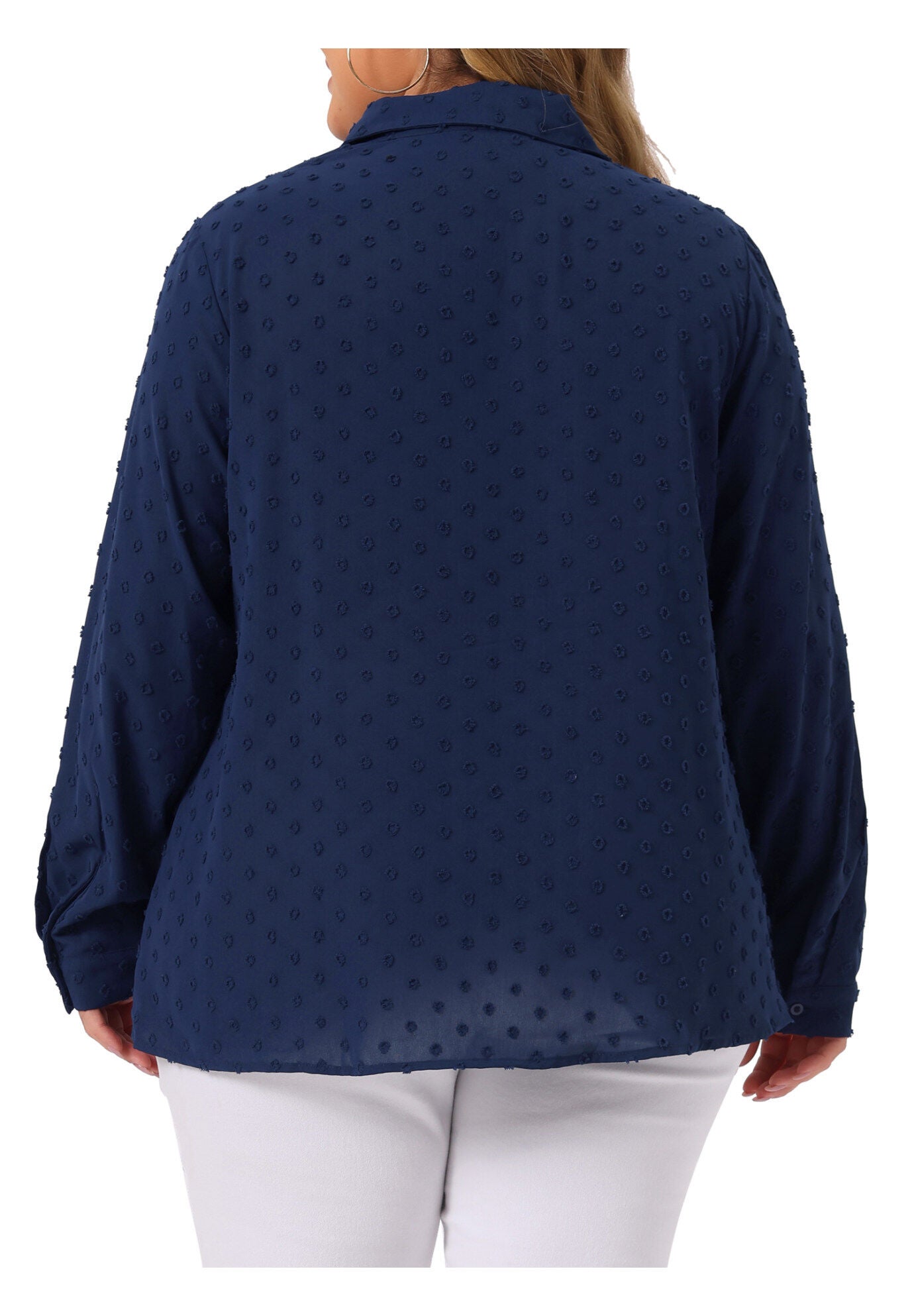 Swiss Dots Long Sleeve Button Down Shirt Blouse, Navy Blue / Navy, alternate image number 3