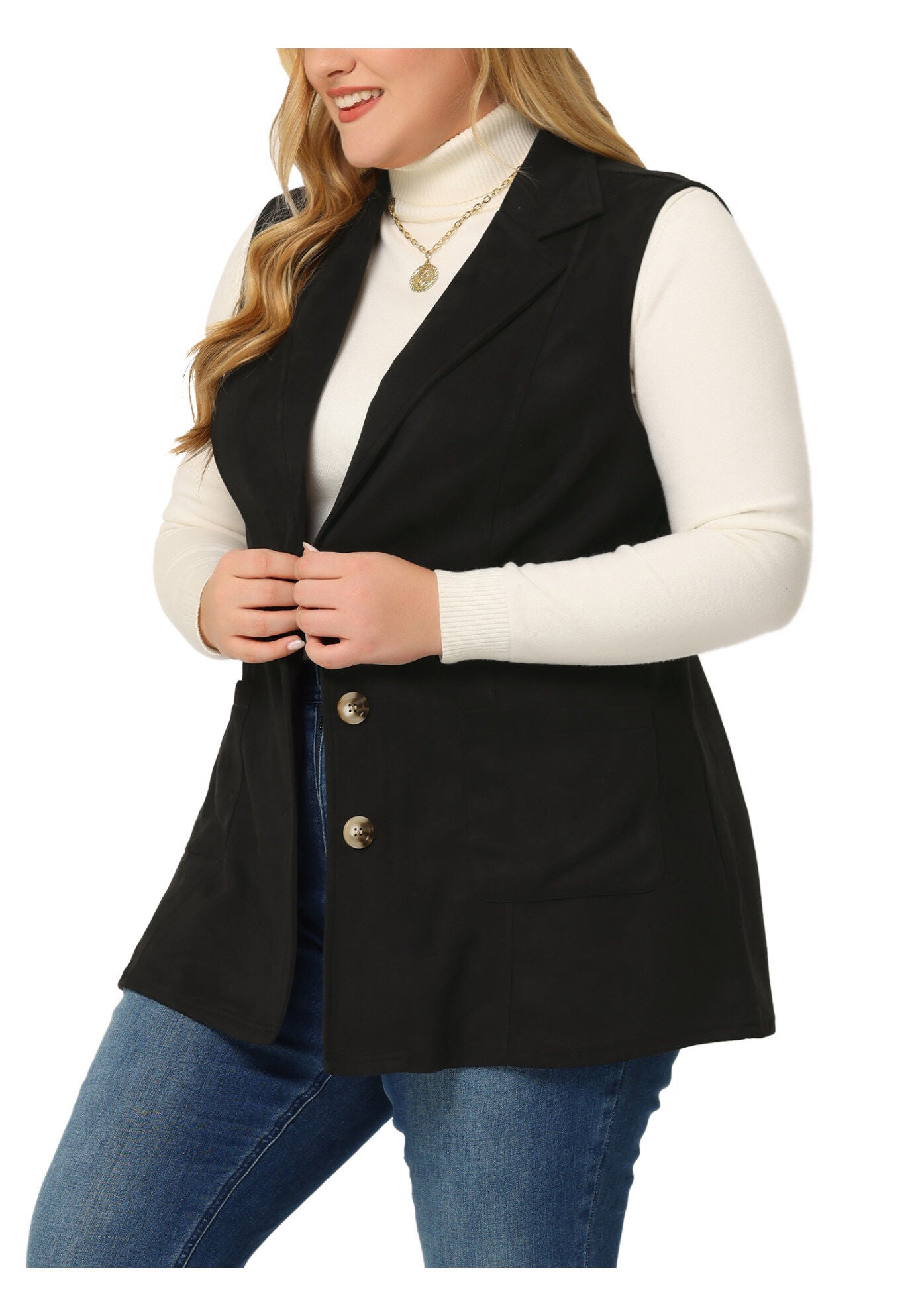 Lapel Suede Utility Vest, Black / Black, alternate image number 1