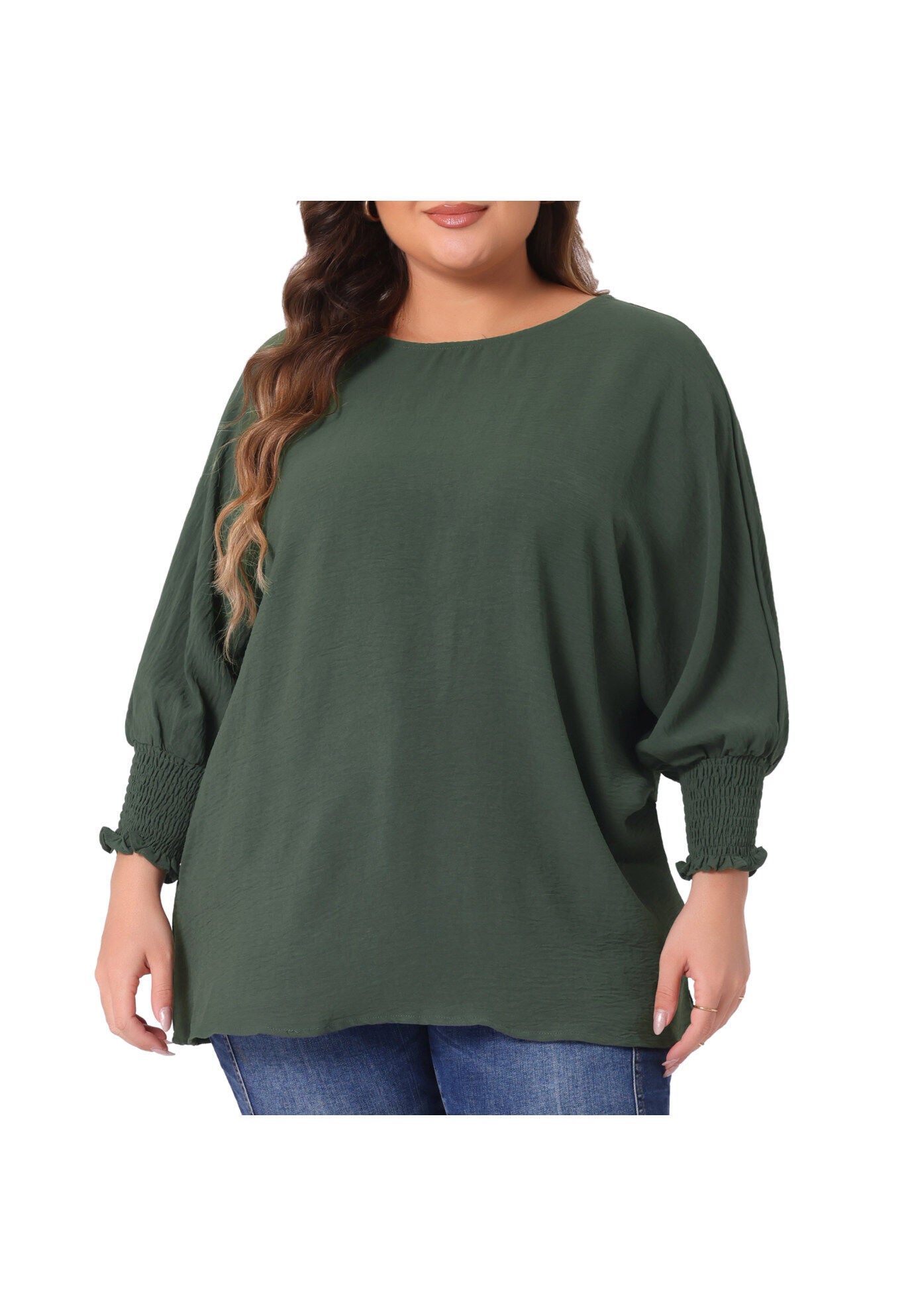 Chiffon Top Batwing Ruffle Long Sleeve Loose T-Shirt Blouse, Army Green / Olive Green, alternate image number 1