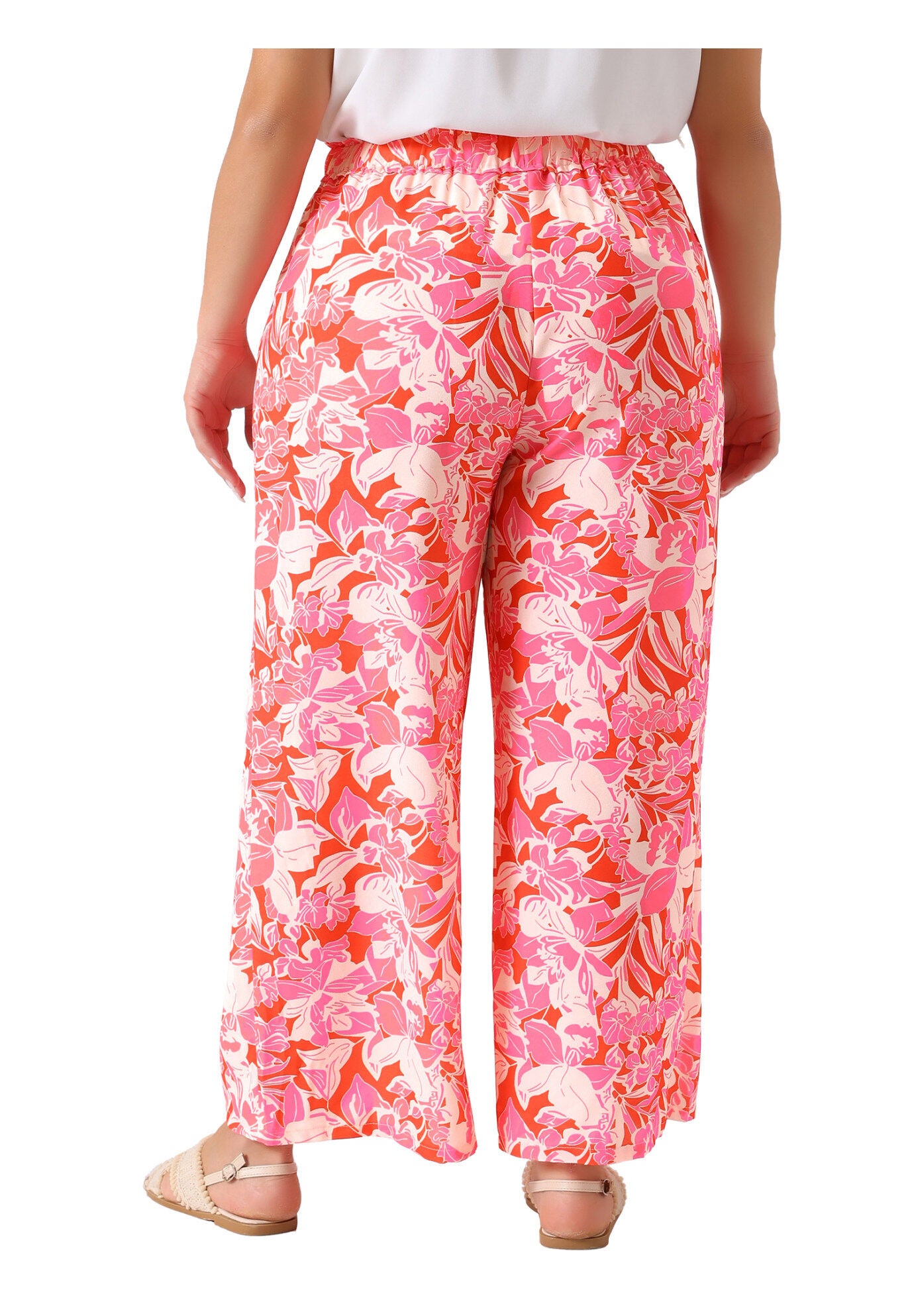 FLORAL PRINT HIGH WAIST WIDE LEG PANTS, Pink / Pink, alternate image number 3