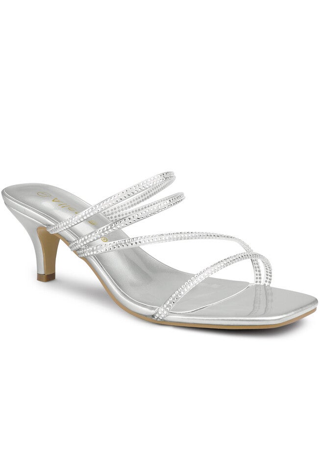 Rhinestone Strappy Kitten Heel Slide Heels Sandals, , hi-res image number 0