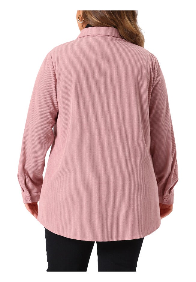 BUTTON DOWN SHIRT CORDUROY SHACKET JACKET, Pink / Pink, alternate image number 3